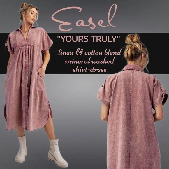 EASEL Yours Truly Mineral Washed Linen & Cotton Button Front Long Shirt Dress EASEL Yours Truly Mineral Washed Linen & Cotton Button Front Long Shirt Dress